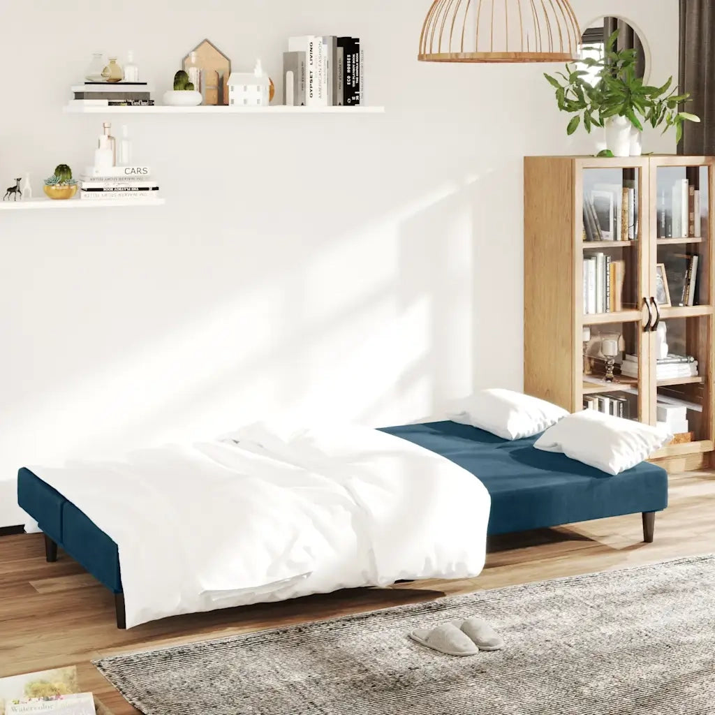 Divano Letto a 2 Posti Blu in Velluto 375731