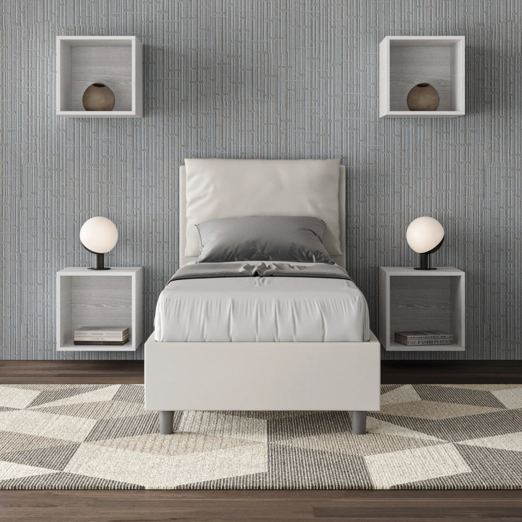 BS COM Letto singolo senza rete imbottito 80x210 similpelle bianco