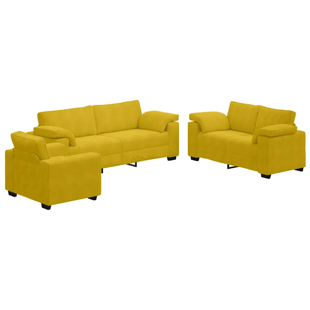 Set di Divani 3 pz con Cuscini giallo in Velluto 3324673