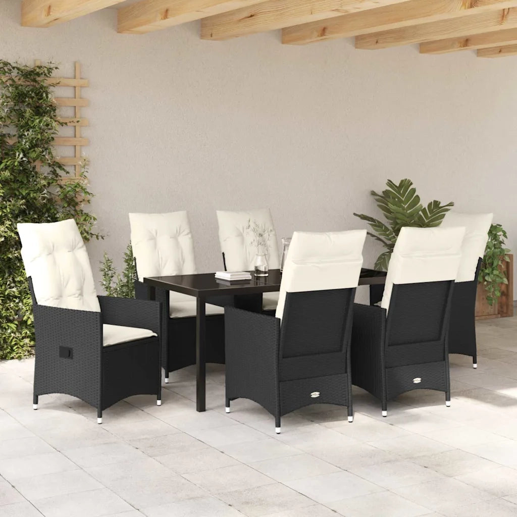 Set da Pranzo per Giardino con cuscino 7 pcs Nero polyrattan