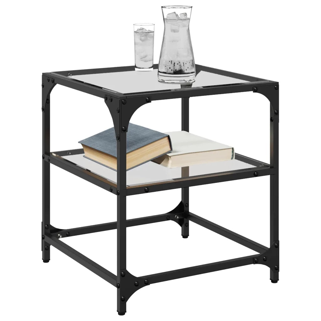 Tavolino Salotto con Piano Vetro Trasparente 40x40x45cm Acciaio 846003