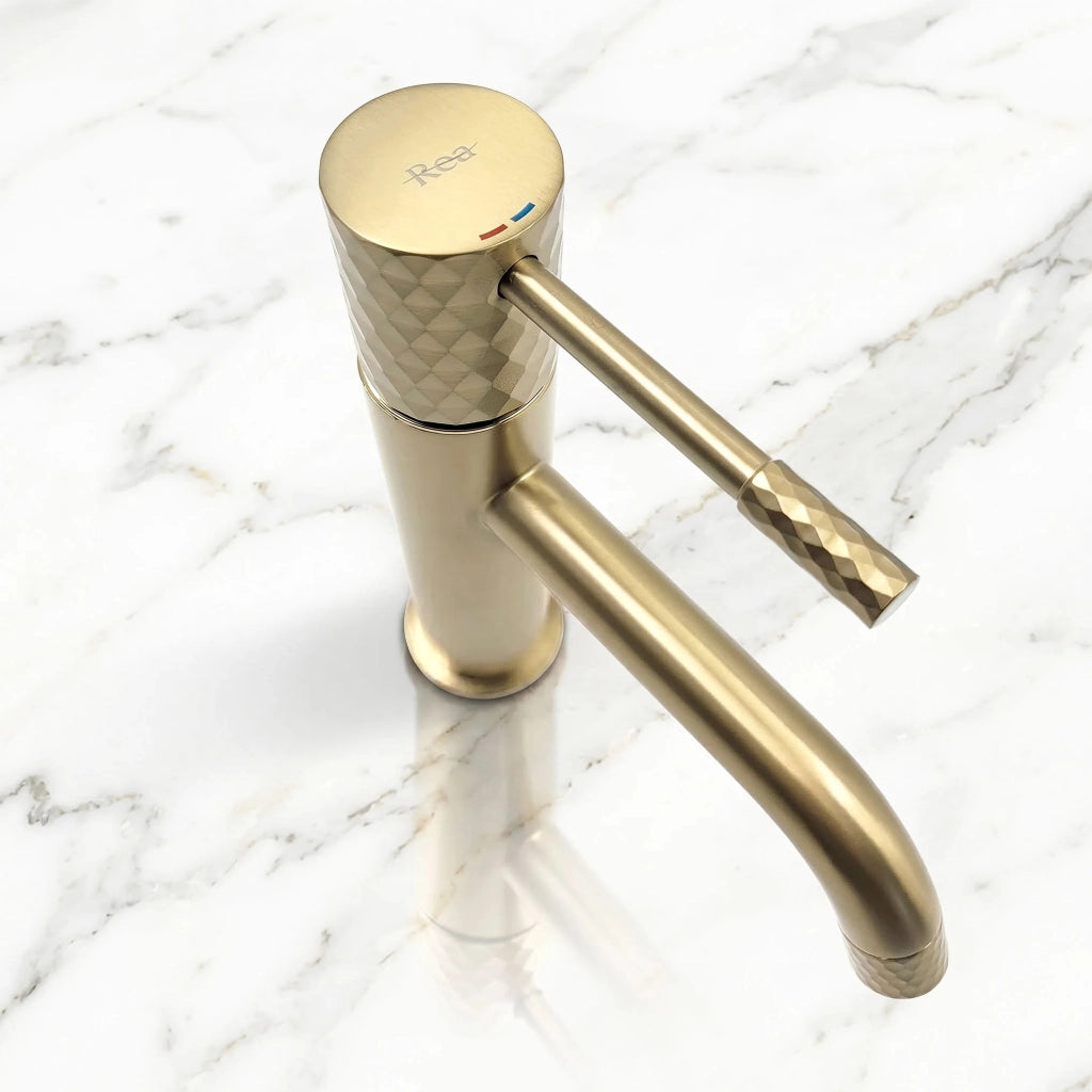 Rubinetto Da Lavabo Rea Lungo Diamond Brush Gold