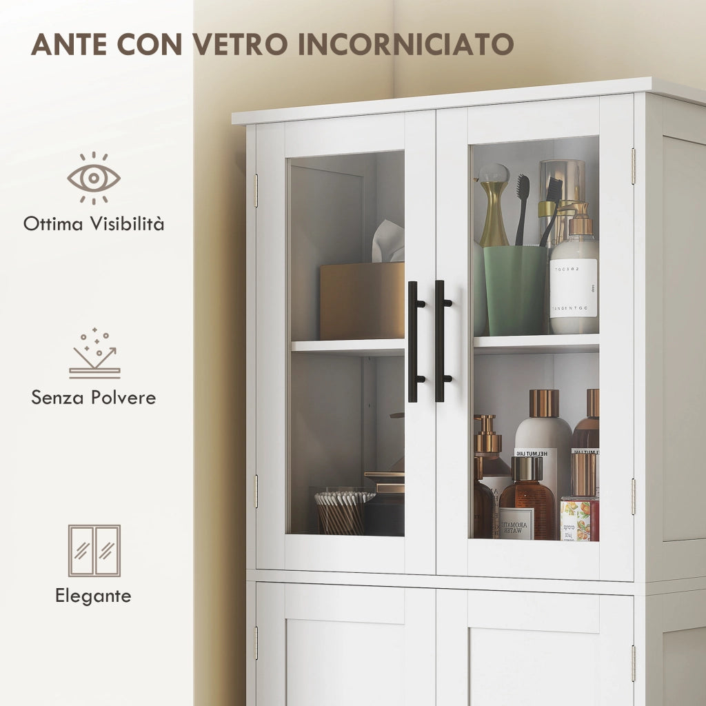 Mobile Bagno Alto 60x30x170 cm Ante Superiori in Vetro in MDF Bianco
