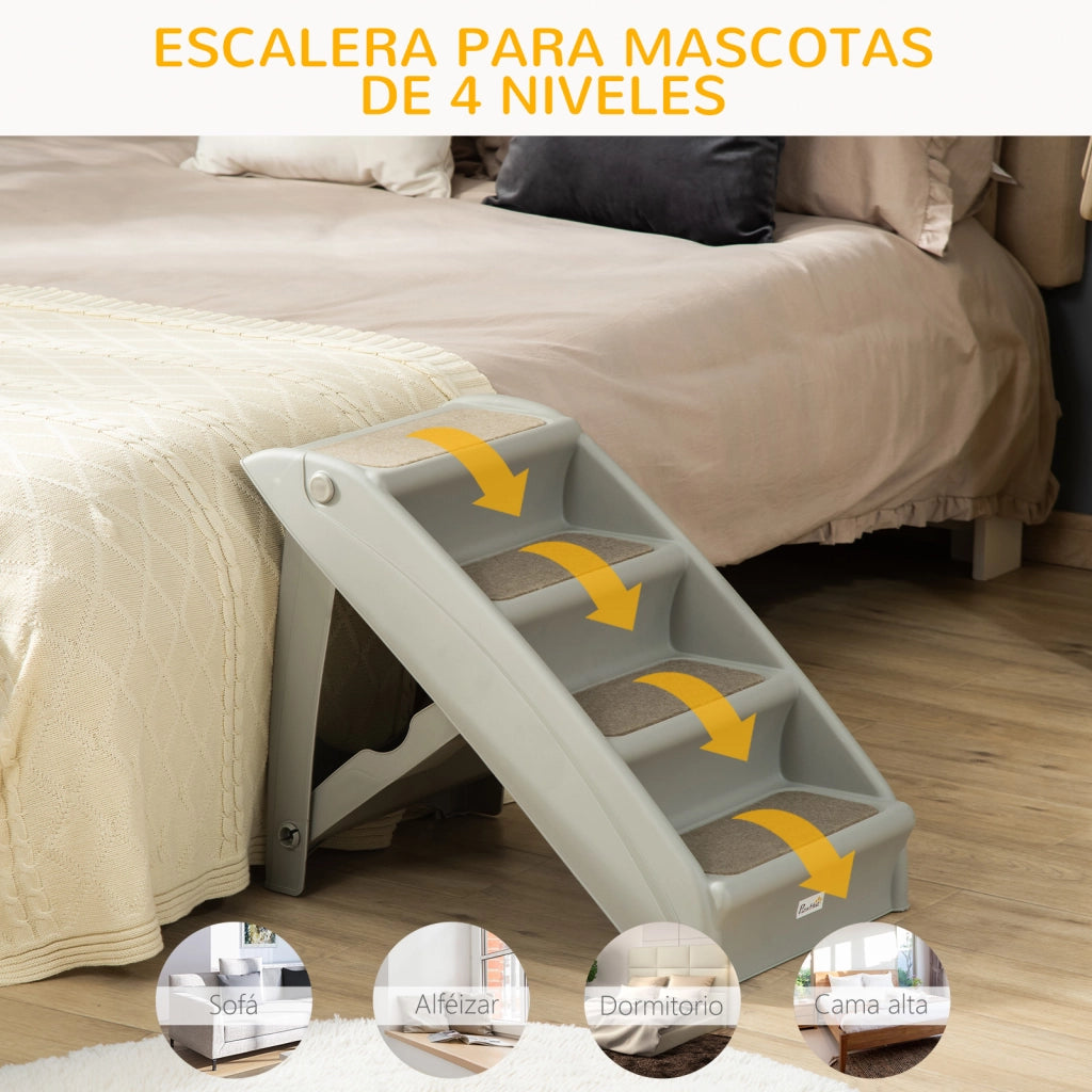 Scalino per Letti Cani Gatti Portatile con Tappetino Antiscivolo ¨C Minimal ¨C Grigio 62x38x49,5 cm
