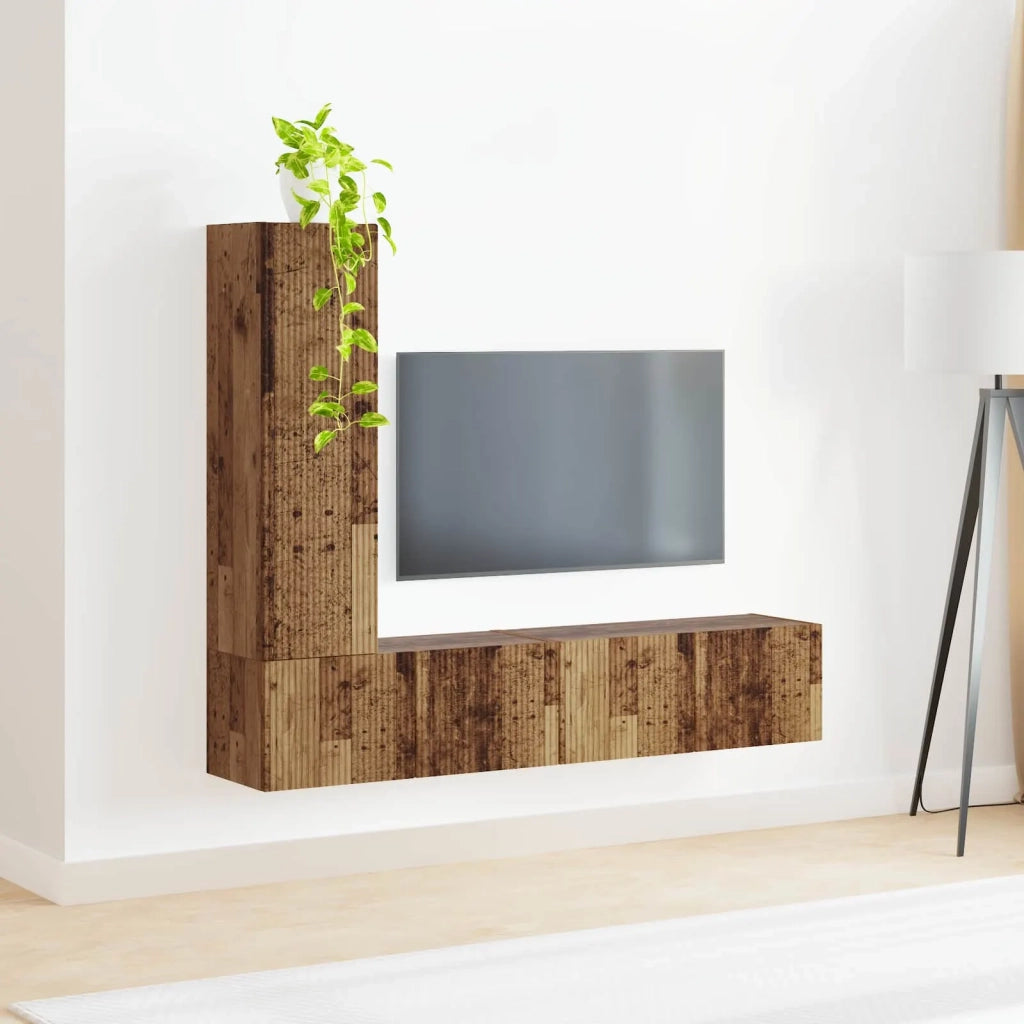 Set mobile TV 3 pz-Credenza per TV Legno vecchio Legno multistrato 419535