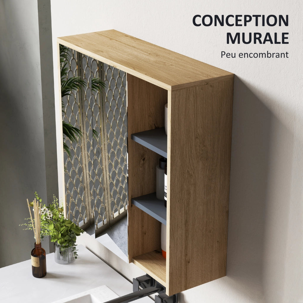 Armadio da bagno con specchio ¨C Xylo ¨C 3 ripiani legno naturale 60x20x60 cm