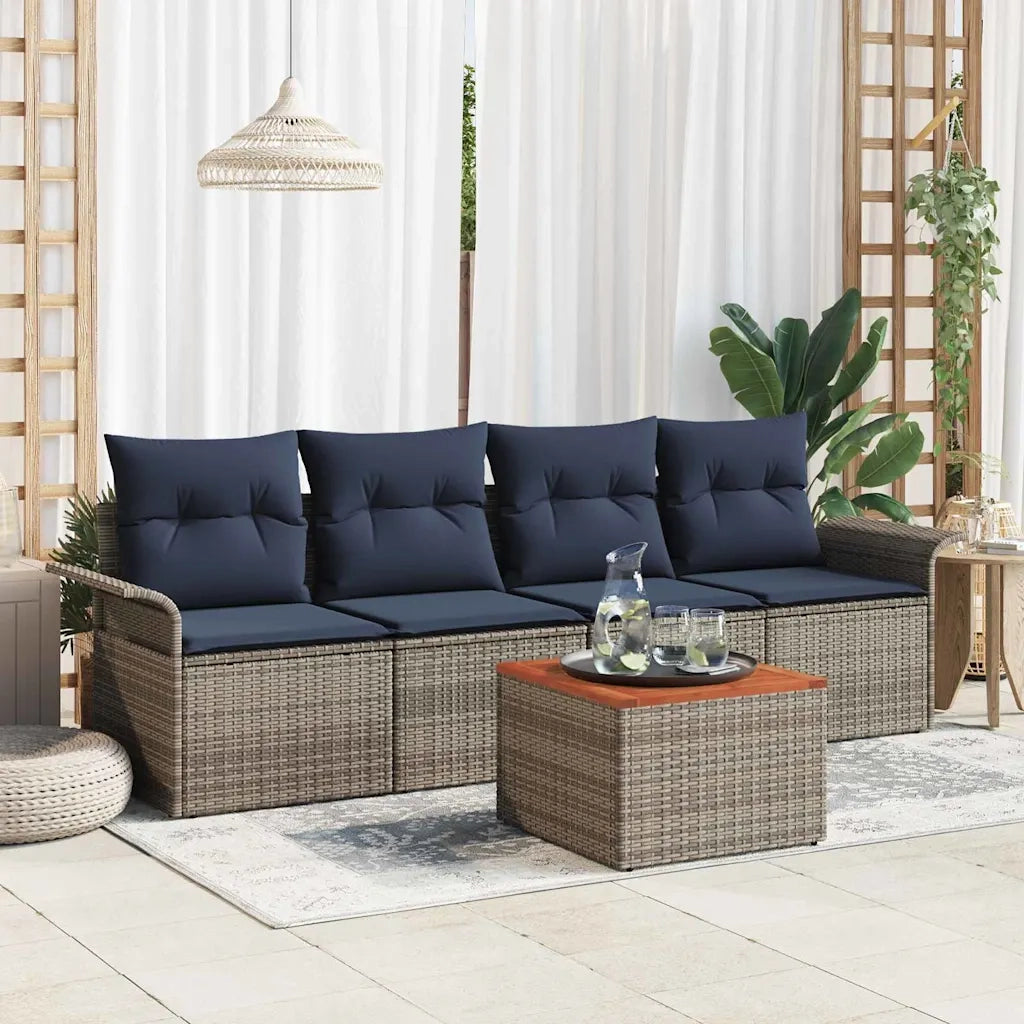 Set Divano da Giardino 5 pcs Grigio e Blu Navy polyrattan 3355931