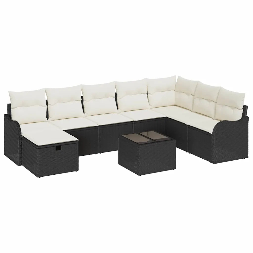 Set di divani con cuscino 9 pcs Nero e Crema polyrattan