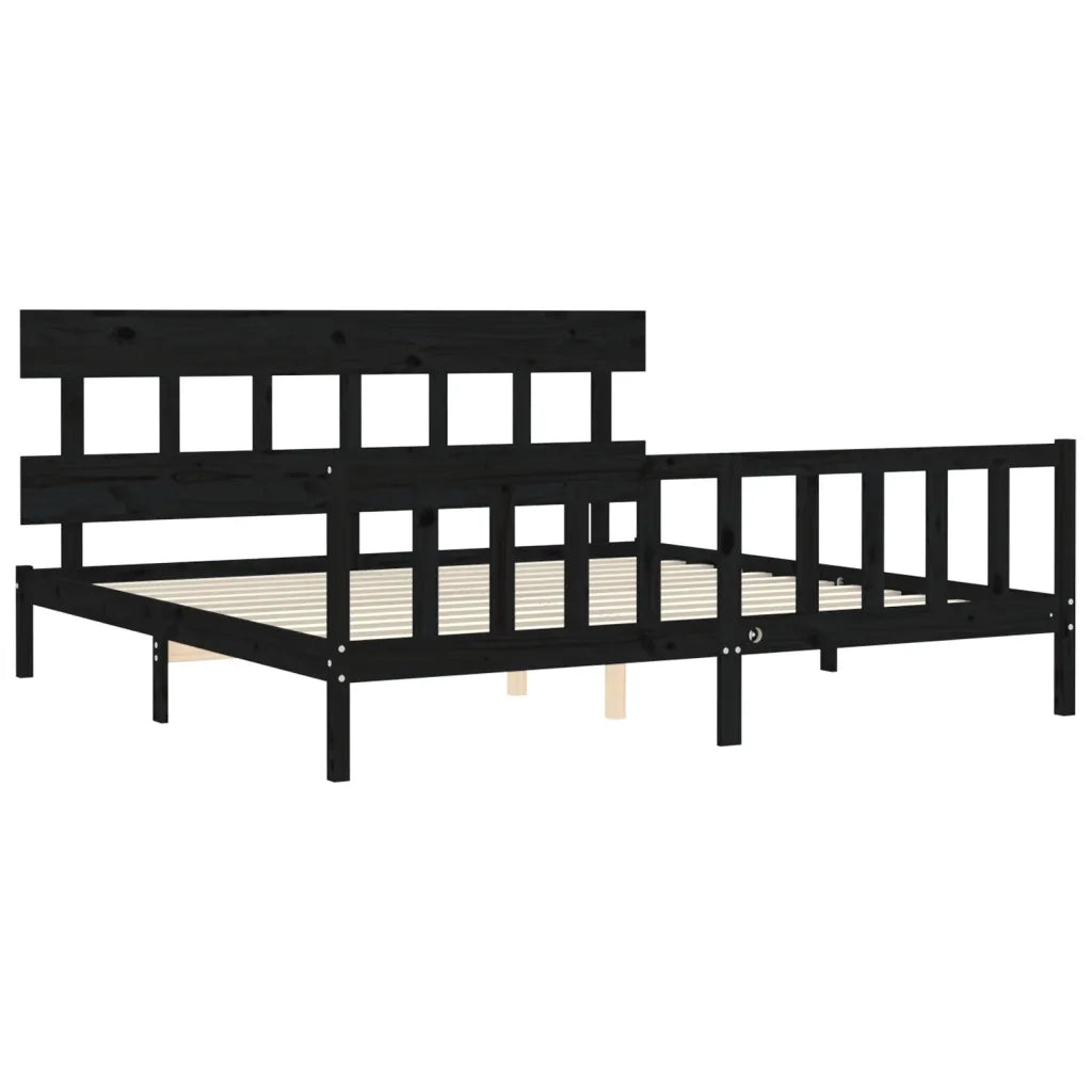 Giroletto con Testiera-Struttura Letto con testiera Nero 200x200 cm in Legno Massello 219820
