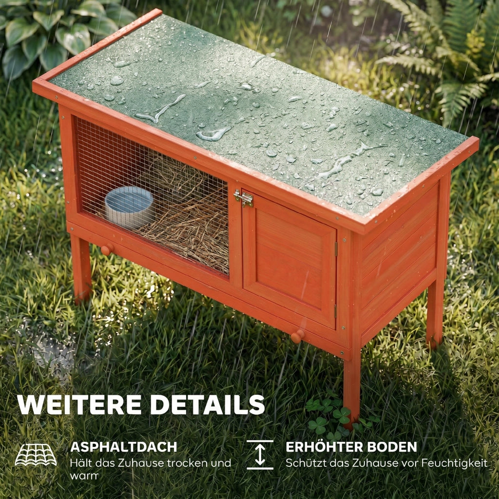 Gabbia per conigli in legno con tetto apribile e cassetto estraibile ¨C Minimal ¨C Arancione 90x45x65 cm