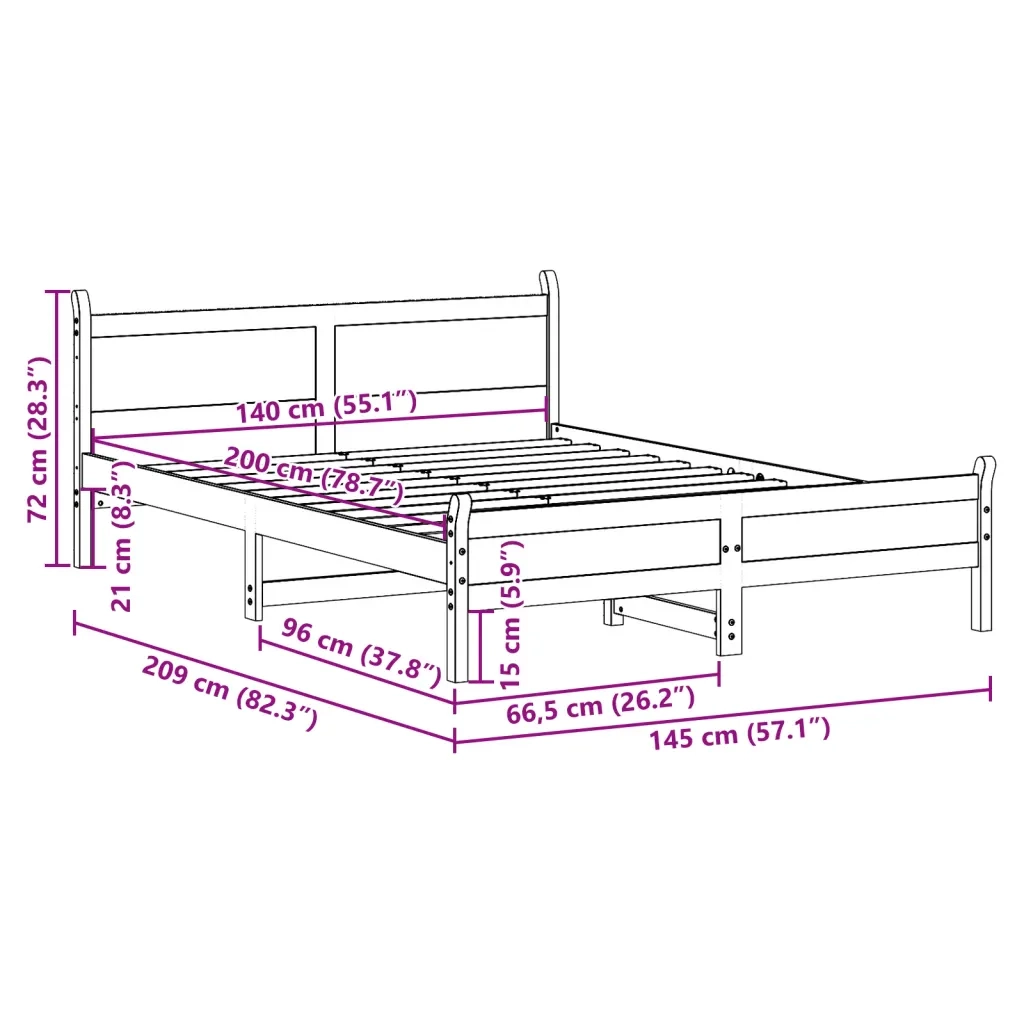 Giroletto senza Materasso-Struttura Letto Marrone Cera 140x200cm Massello Pino 727522