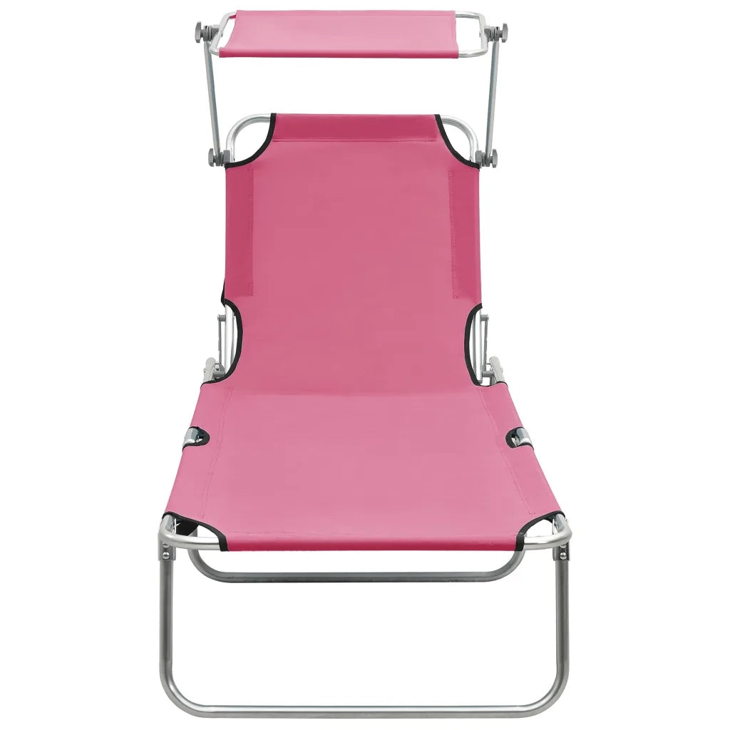 Lettino Prendisole Pieghevole con Baldacchino Rosa in Alluminio 310363