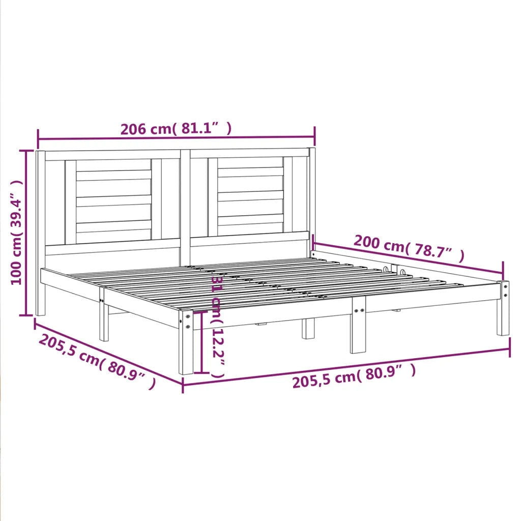 Letto matrimoniale | Letto per adulti | Giroletto senza Materasso Bianco 200x200 cm Legno Massello Pino