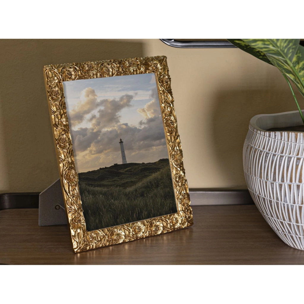 Cornice portafoto Poppy oro con decoro a papaveri 20x25 cm