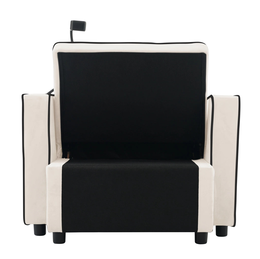Divano letto 83x167x76 cm 3 in 1 con portabicchieri e supporto per telefono in schiuma beige