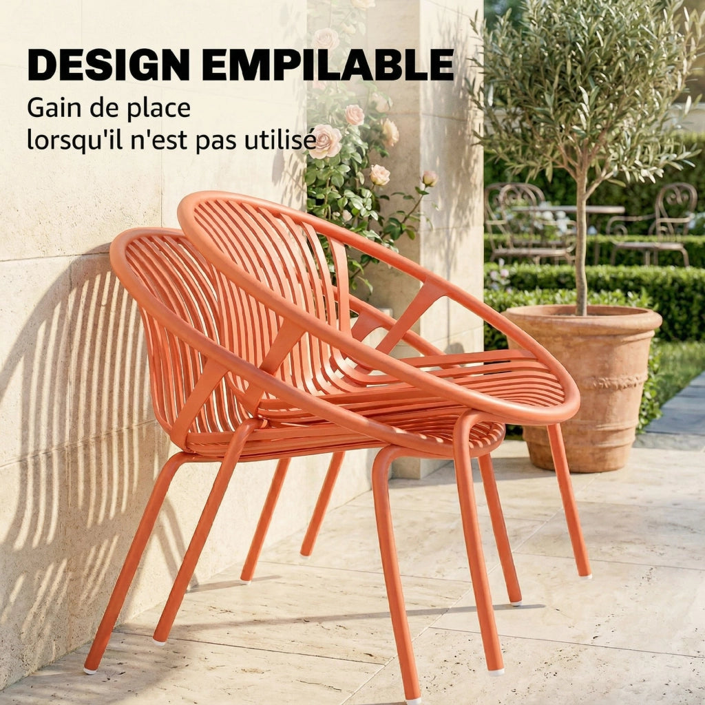 Set salotto giardino 3 pezzi tavolo basso acciaio polipropilene ¨C Xylo ¨C rosso mattone 80x70x75cm