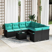 Set Divano da Giardino 9 pcs Nero e Turchese polyrattan 3353975