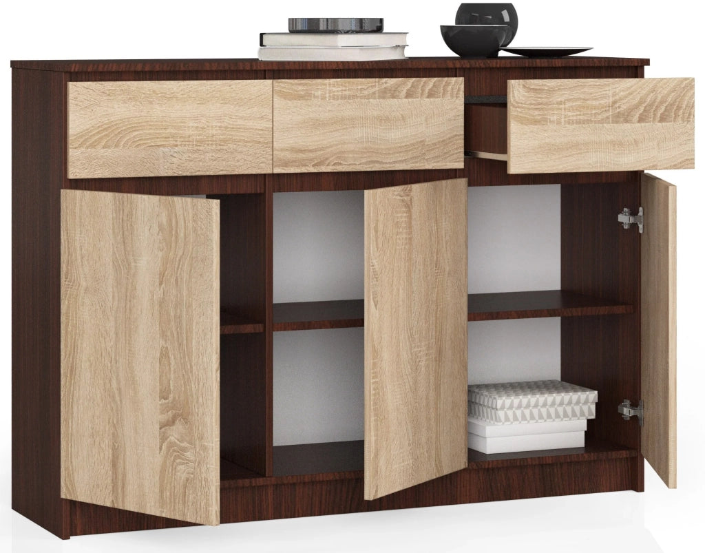Cassettiera AKORD K140 Wengé 138 cm 3 ante 3 cassetti inserto frontale Sonoma Quercia 138x40x99 cm