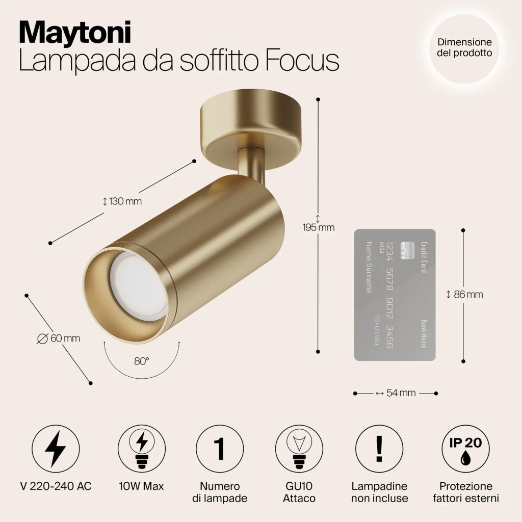Maytoni Lampada da soffitto moderna Focus 1 luce GU10 oro metallo