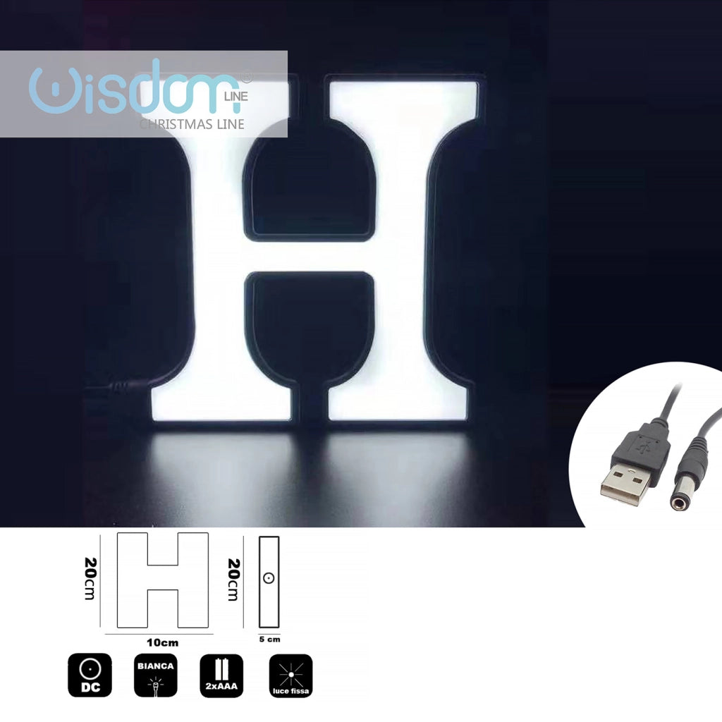 DECORAZIONE LUMINOSA LED A BATTERIA LETTERA H - IDEALE PER EVENTI COMPLEANNI E DECORAZIONI PER LA CASA