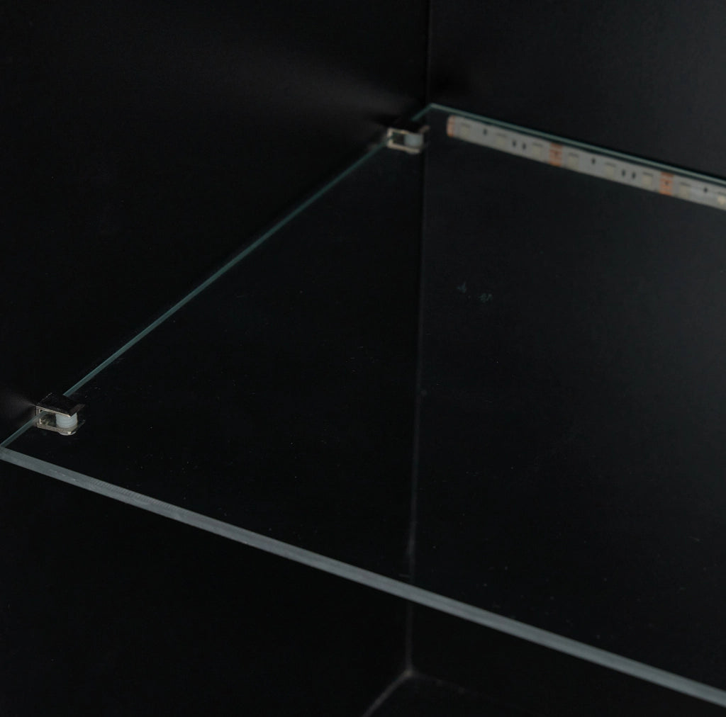 Vetrina 45x35x160 cm con LED e ripiano in vetro temperato in truciolare nero