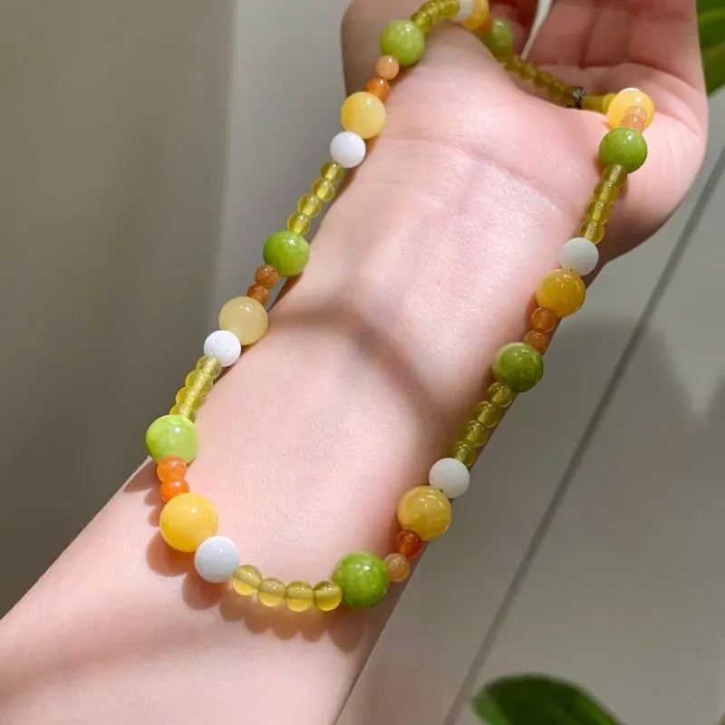 Collana fatta a mano con perline di cristallo di topazio e collana con pietre naturali colorate, regalo di Natale o compleanno.