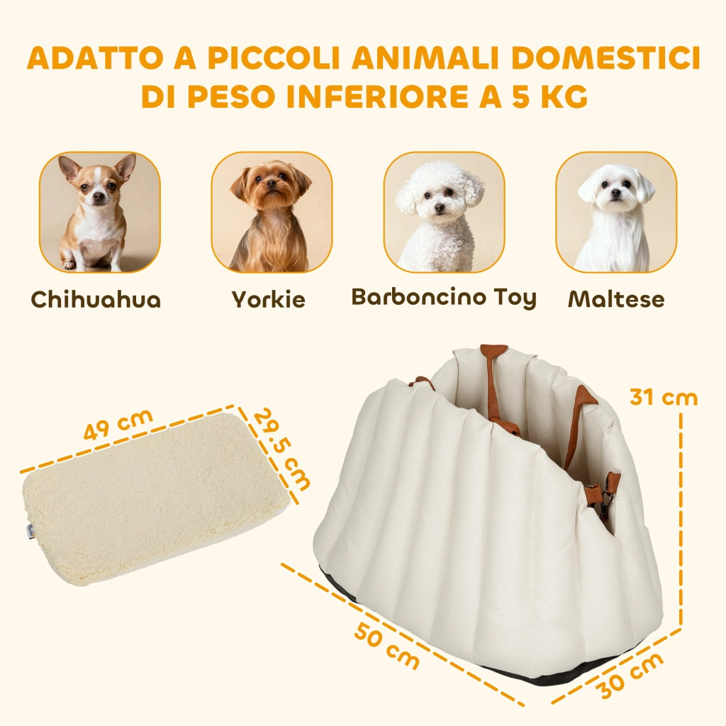 Trasportino Auto per Cani ¨C Xylo ¨C Convertibile con Guinzaglio Antiscivolo Crema