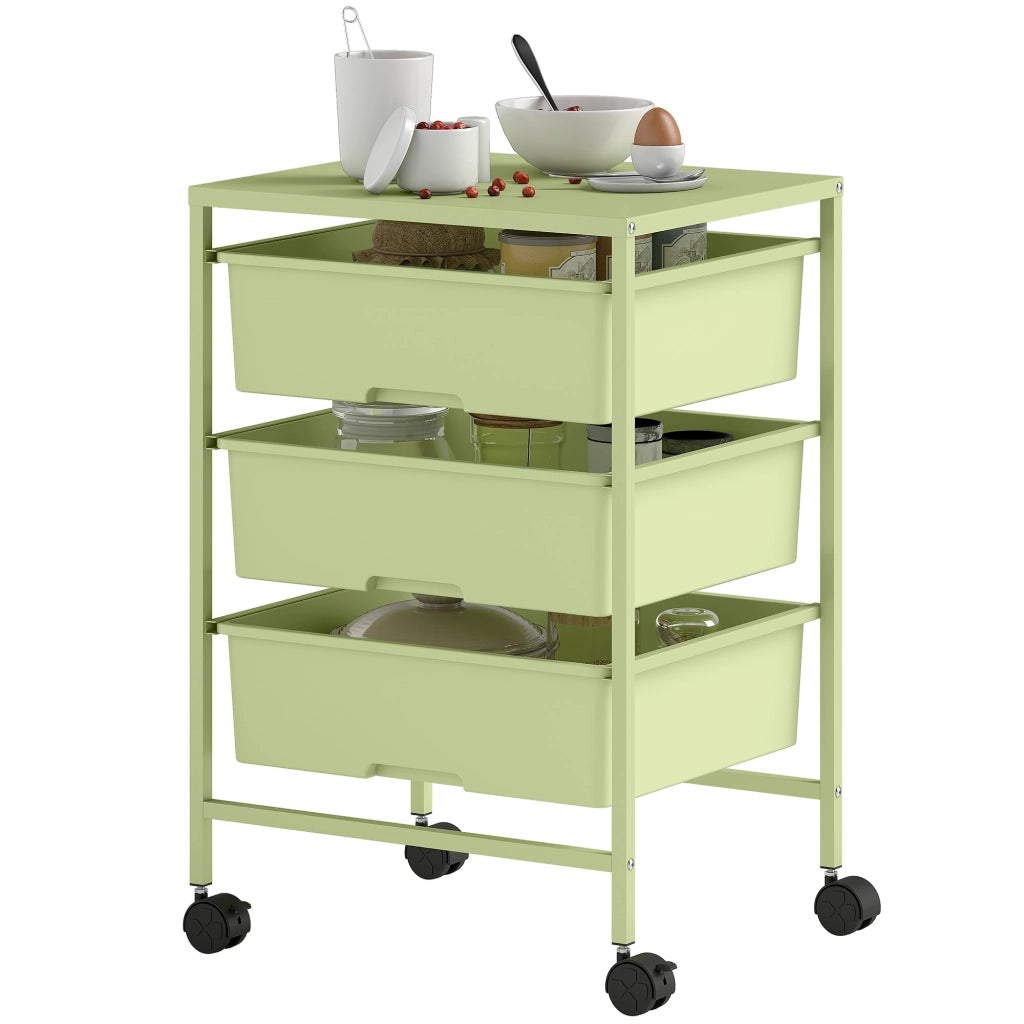 Carrello Multiuso 4 Livelli con Ruote e 3 Cestini ¨C Zephmum ¨C Verde 40.8x33.5x60.5 cm