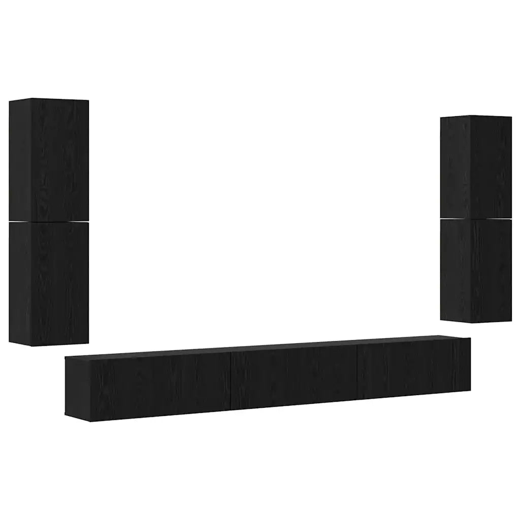 Mobile Porta TV 4 pz-Credenza per TV Rovere Nero Legno multistrato 217605