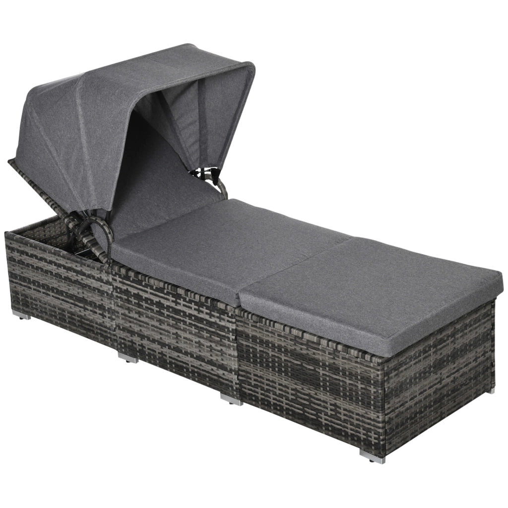 Lettino da giardino in polyrattan con cuscini e tettoia regolabile ¨C Minimal ¨C Grigio 195x65x40 cm
