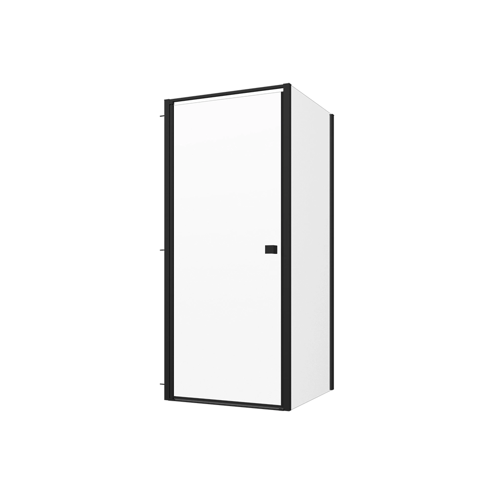 Box doccia 80x80 cm con apertura a battente e parete fissa, profili nero opaco e vetro da 8mm trasparente h195 | Bahamas