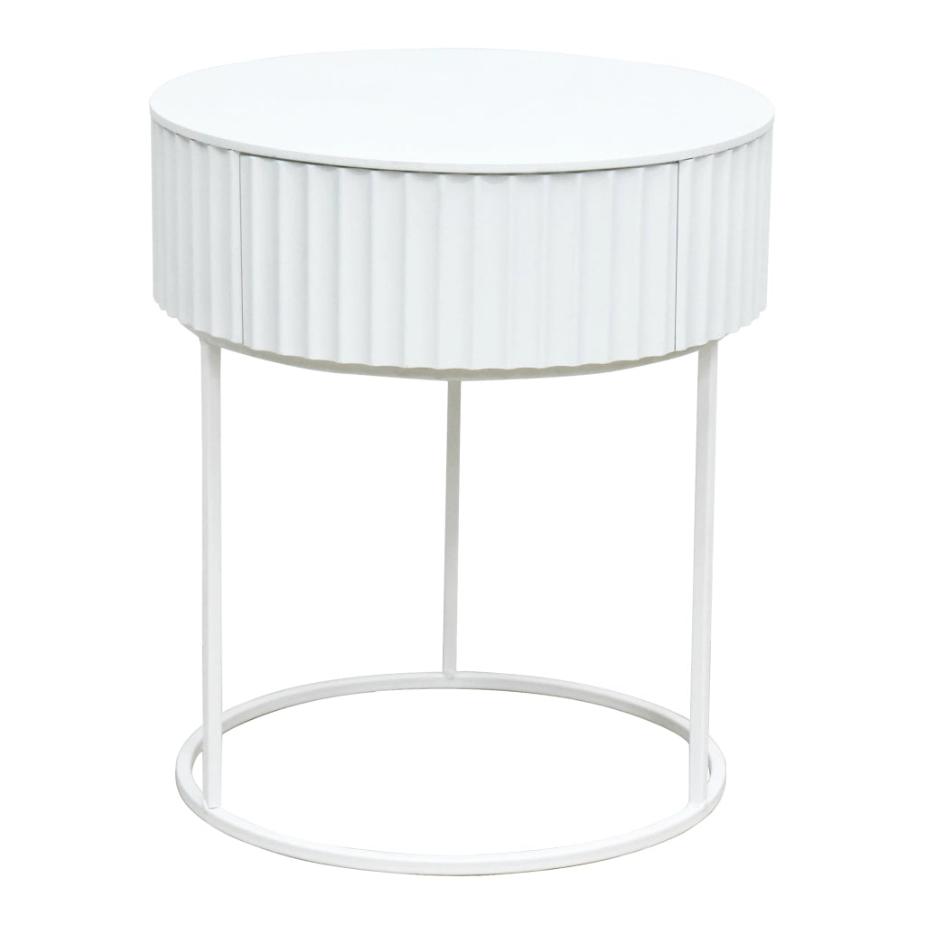 Tavolino Rotondo Rill da Salotto con Cassetto 46 x Ø40 cm - Bianco [en.casa]