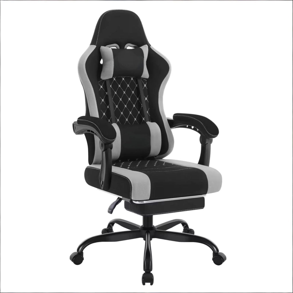 Sedia da Ufficio Gaming Ergonomica con Massaggio Lombare, Poggiapiedi, Schienale Reclinabile, in Tessuto Mesh Nero e Grigio 70 × 70 × 127 cm