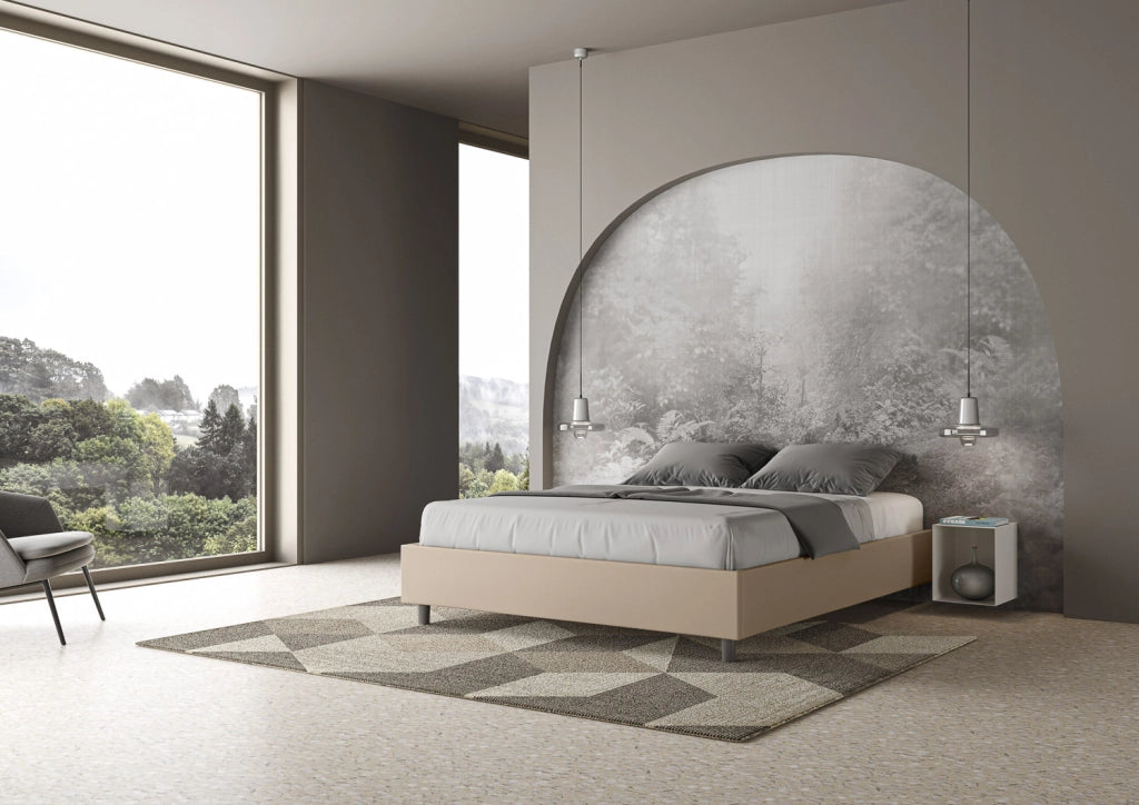 Letto Matrimoniale 160x210 cm con Rete e Contenitore Giroletto con Alzata Comoda Imbottito in Similpelle Azelia Tortora