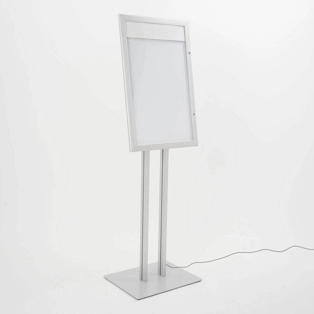 Espositore a Leggio con Piantana 51,4x79 cm in Alluminio con Led Porta Menù Silver