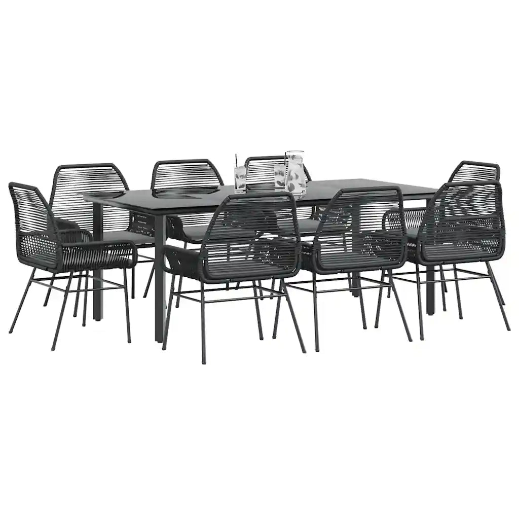 Set da Pranzo da Giardino 9 pz con Cuscini Polyrattan Vetro 3334568