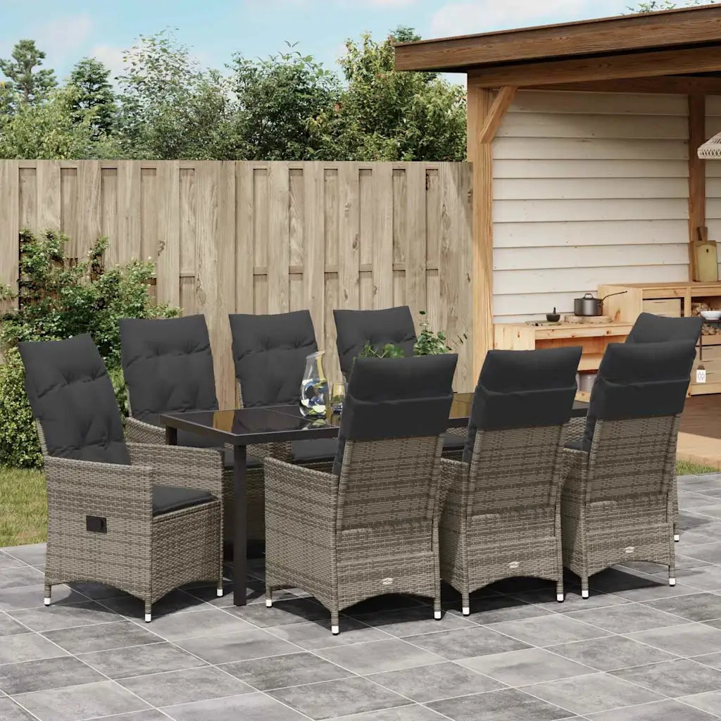 Set da Pranzo per Giardino con cuscino 9 pcs Grigio polyrattan 3379554