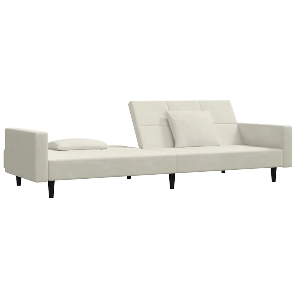 Divano Letto a 2 Posti con 2 Cuscini Crema in Velluto 375823