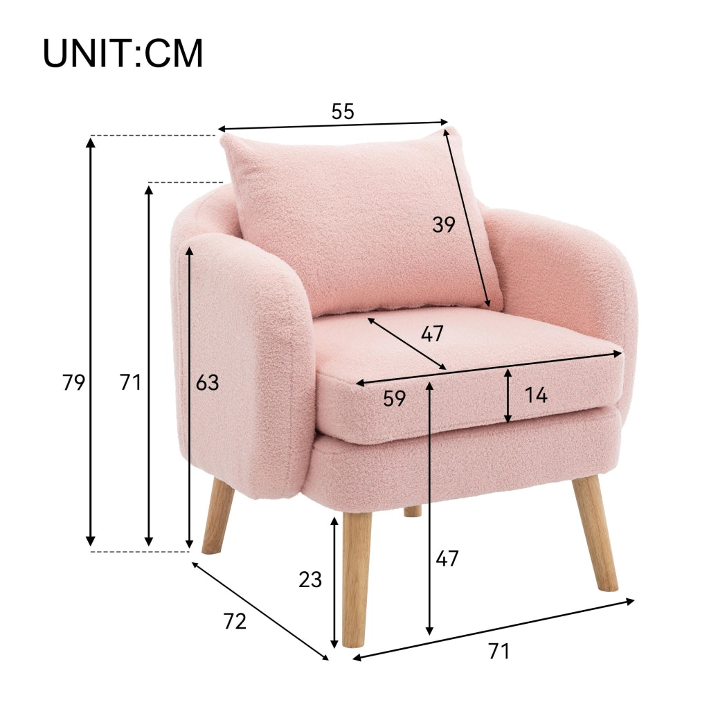 Poltrona 1 posto con cuscino di sostegno in tessuto teddy rosa