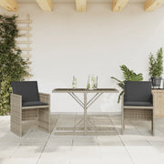 Set da Bistrò 3 pz con Cuscini Grigio Chiaro in Polyrattan 365070