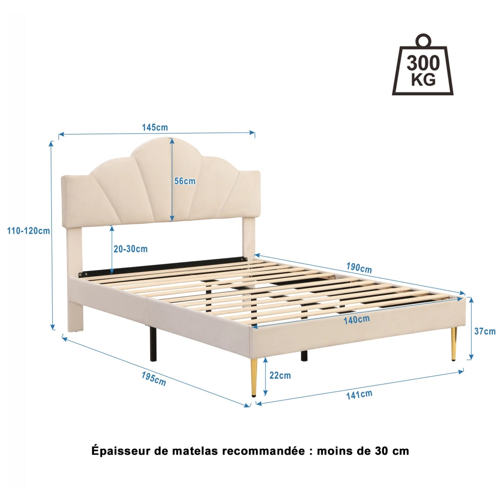 letto imbottito velluto beige 140 x 190 cm