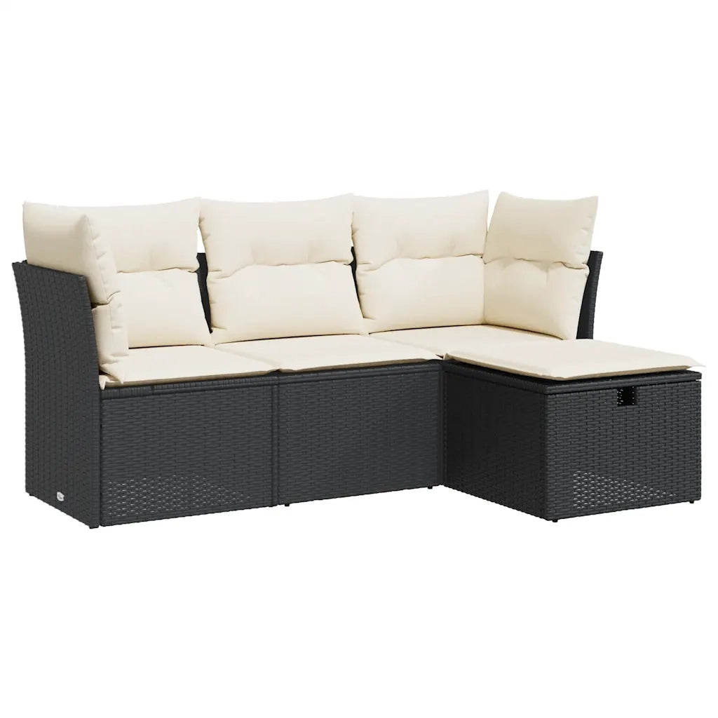Set Divani da Giardino 4 pz | Set Salotto da Giardino con Cuscini Nero in Polyrattan