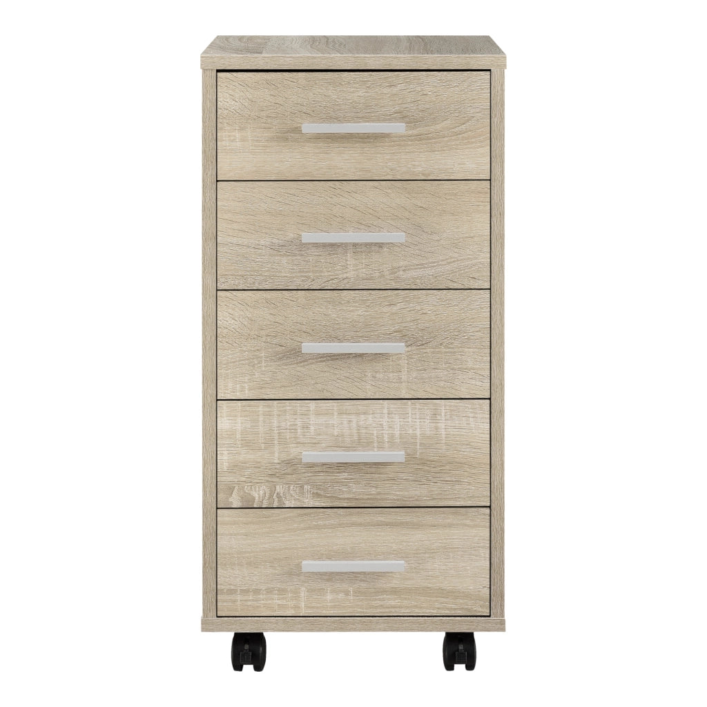 Cassettiera a Ruote Comodino con 5 Cassetti 63 x 33 x 38 cm - Effetto Rovere Sonoma [en.casa]