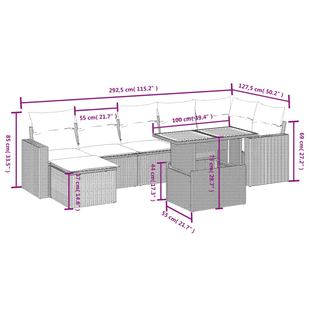 Set Divani da Giardino con Cuscini 8 pz Nero in Polyrattan 3271420