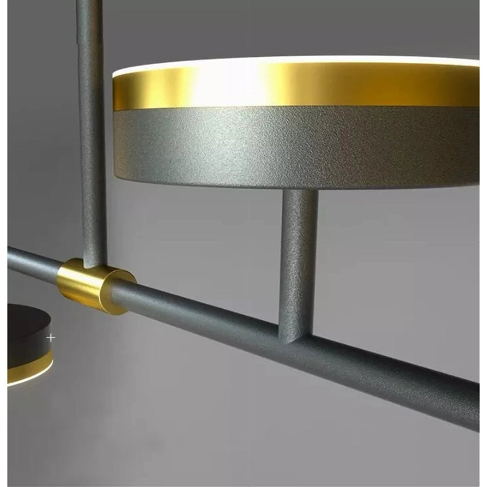 Trade Shop - Lampadario A Sospensione Led 37w Con 5 Cerchi Orizzontale Nero Oro Luce Fredda 71361 -
