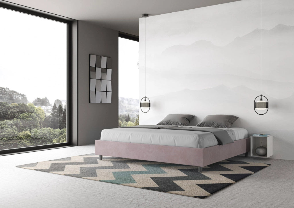 BS COM Letto con rete imbottito 180x210 microfibra glicine