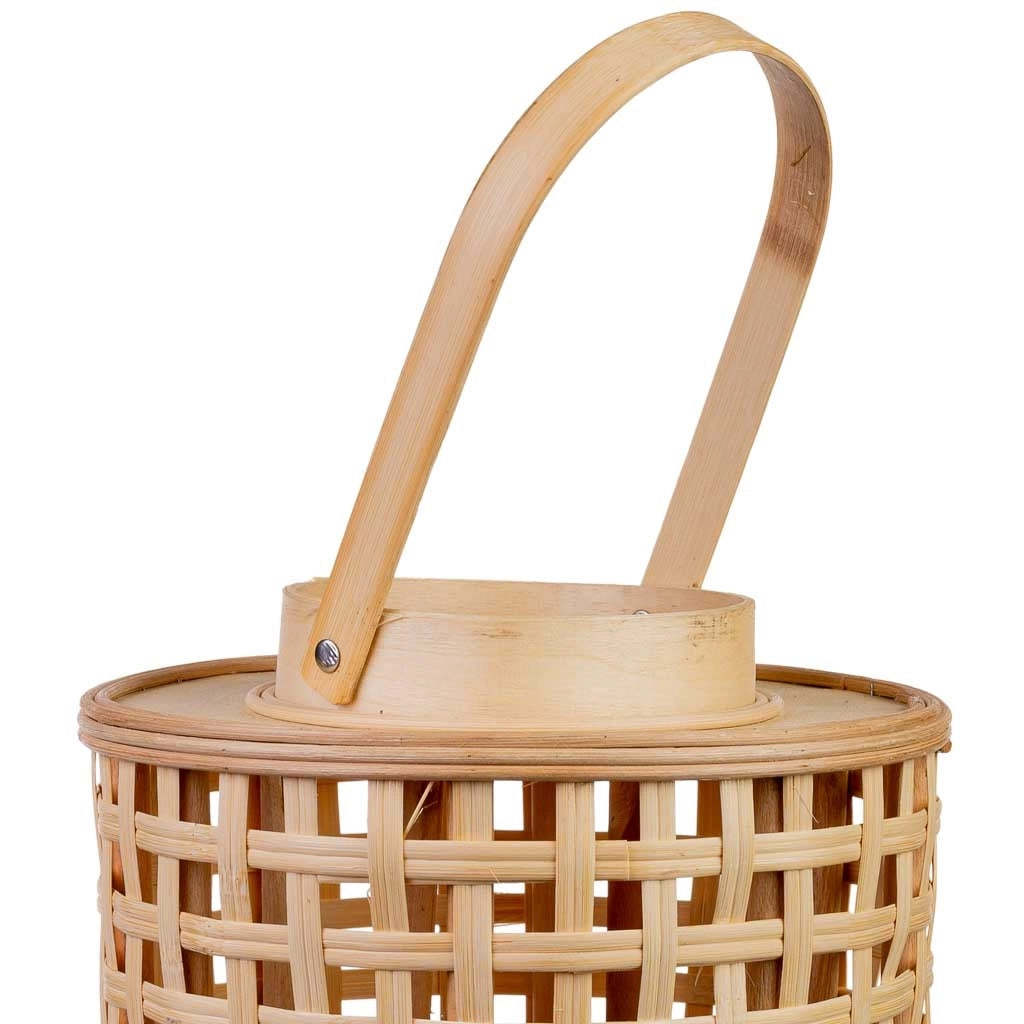 Lanterna bambù con contenitore vetro per candela D24x53,5h cm