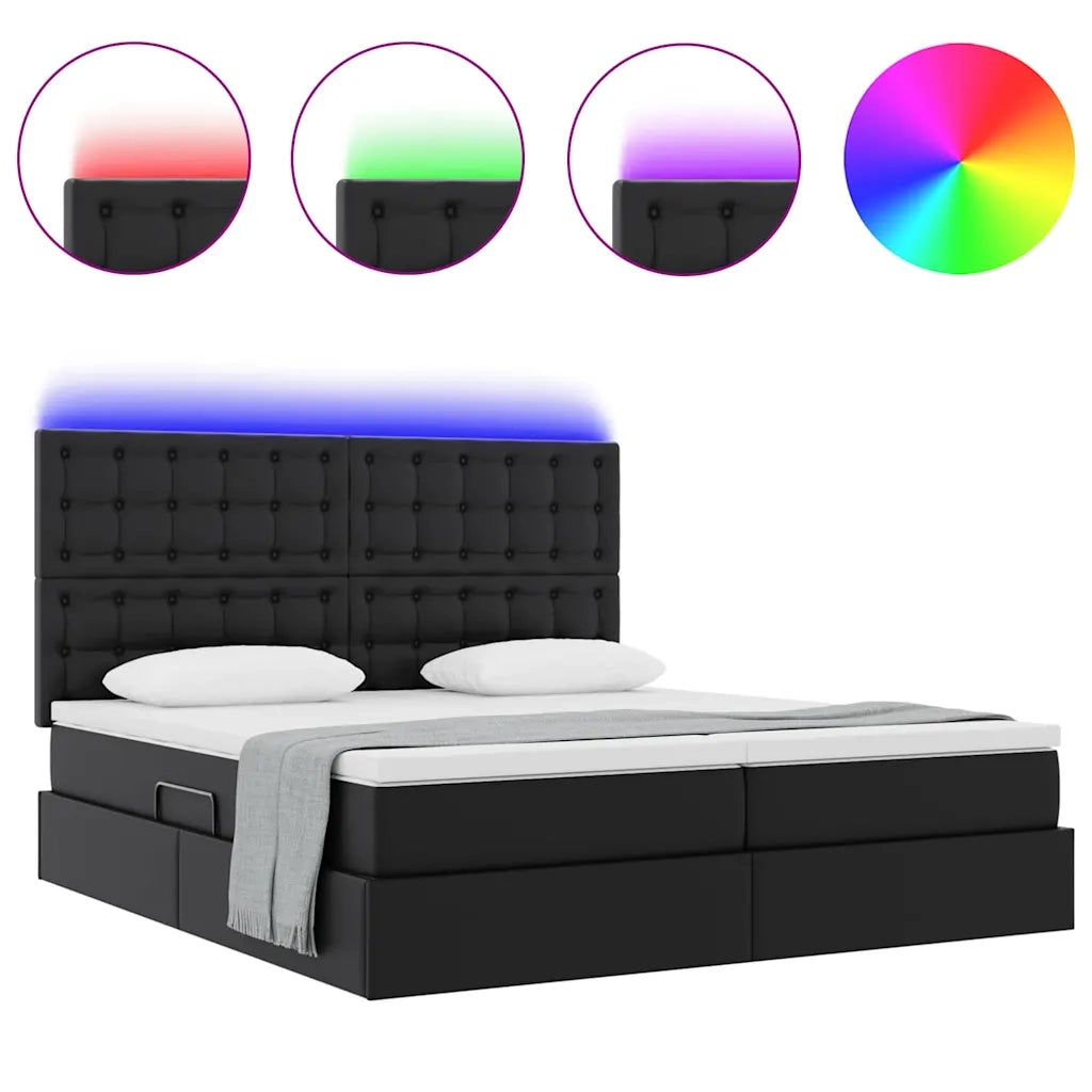 Letto con contenitore e LED Nero 180 x 200 cm Pelle sintetica