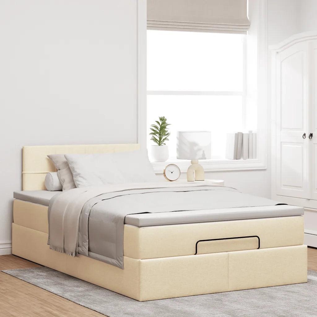 Struttura Letto Pouf con Materasso Crema 120x190 cm in Tessuto 3311447