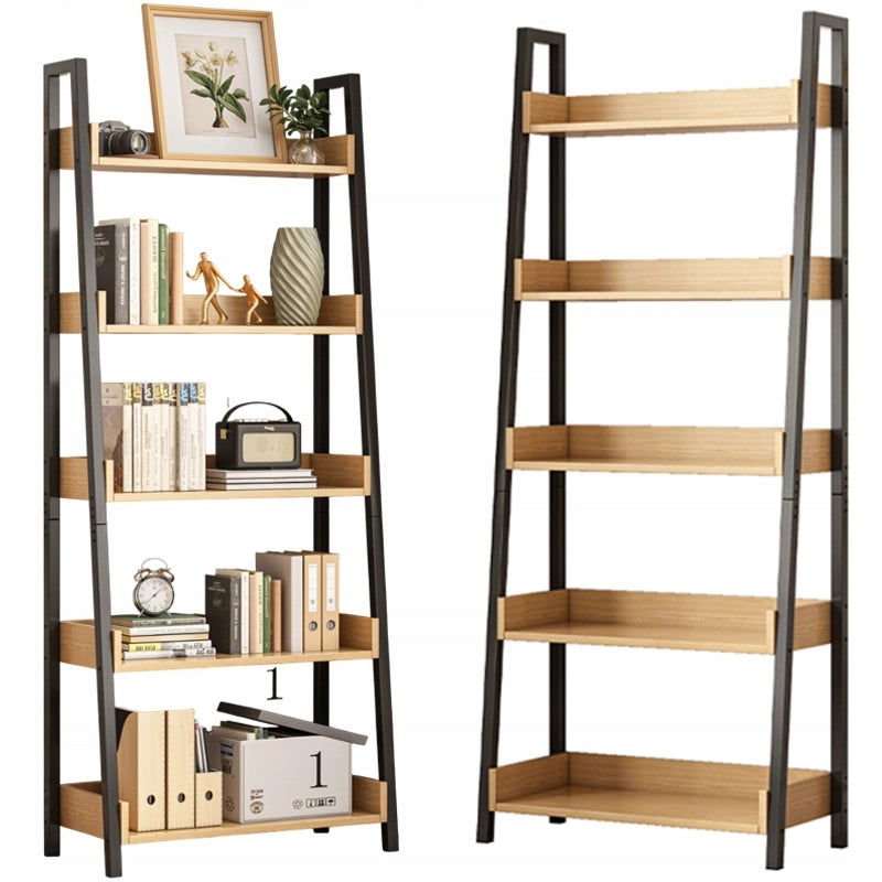 Scaffale per libri raccoglitori a scala in rovere nero per ufficio, salotto, loft